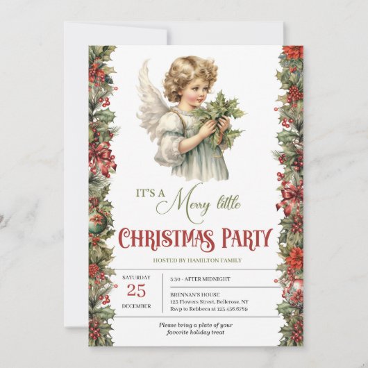 Kerst Victoriaans Engel met holly berry Kaart (Voorkant)