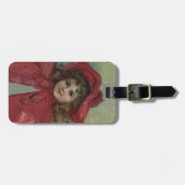 Kerst Victoriaans Kind Rood Pet Meisje Portret Ar Bagagelabel (Voorkant horizontaal)