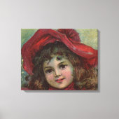 Kerst Victoriaans Kind Rood Pet Meisje Portret Ar Canvas Afdruk (Voorkant)