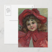 Kerst Victoriaans Kind Rood Pet Meisje Portret Ar Feestdagenkaart (Voorkant / Achterkant)