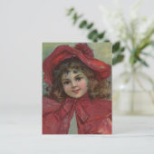 Kerst Victoriaans Kind Rood Pet Meisje Portret Ar Feestdagenkaart (Staand voorkant)