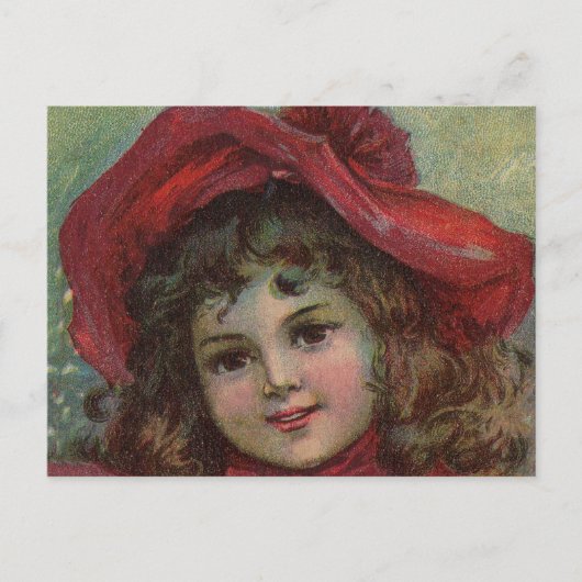 Kerst Victoriaans Kind Rood Pet Meisje Portret Ar Feestdagenkaart (Voorkant)