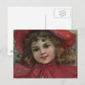 Kerst Victoriaans Kind Rood Pet Meisje Portret Ar Feestdagenkaart (Voorkant / Achterkant)