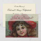 Kerst Victoriaans Kind Rood Pet Meisje Portret Ar Kaart (Voorkant / Achterkant)