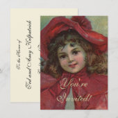 Kerst Victoriaans Kind Rood Pet Meisje Portret Ar Kaart (Voorkant / Achterkant)