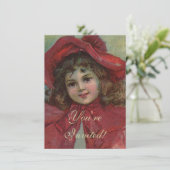Kerst Victoriaans Kind Rood Pet Meisje Portret Ar Kaart (Staand voorkant)