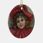 Kerst Victoriaans Kind Rood Pet Meisje Portret Ar Keramisch Ornament (Rechts)