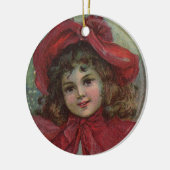 Kerst Victoriaans Kind Rood Pet Meisje Portret Ar Keramisch Ornament (Links)