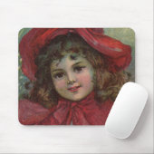 Kerst Victoriaans Kind Rood Pet Meisje Portret Ar Muismat (Met muis)