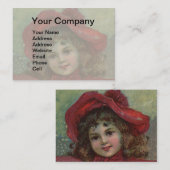 Kerst Victoriaans Kind Rood Pet Meisje Portret Ar Visitekaartje (Voorkant / Achterkant)