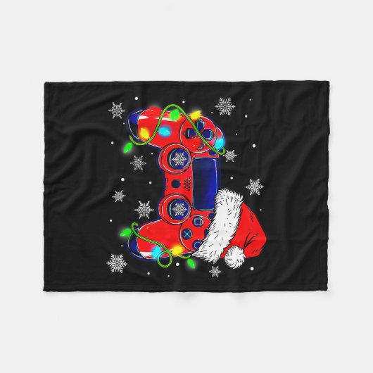 Kerst Video Game Controller Santa Hat Gamer Bo Fleece Deken (Voorkant (Horizontaal))
