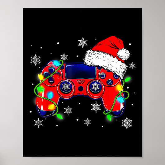 Kerst Video Game Controller Santa Hat Gamer Bo Poster (Voorkant)
