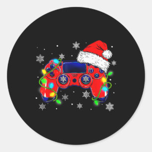 Kerst Video Game Controller Santa Hat Gamer Bo Ronde Sticker