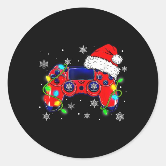 Kerst Video Game Controller Santa Hat Gamer Bo Ronde Sticker (Voorkant)