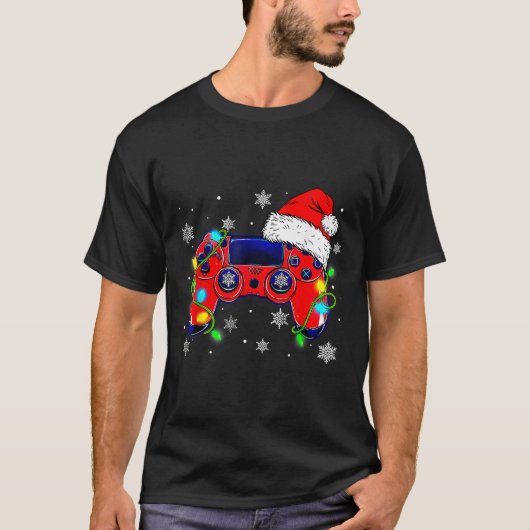 Kerst Video Game Controller Santa Hat Gamer Bo T-shirt (Voorkant)