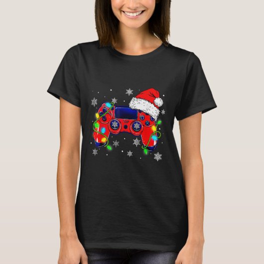 Kerst Video Game Controller Santa Hat Gamer Bo T-shirt (Voorkant)