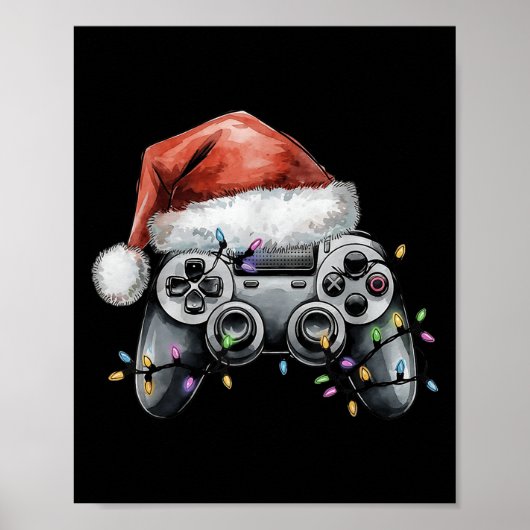Kerst Video Gamer Controller Xmas Gaming Mannen B Poster (Voorkant)