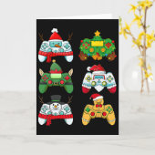 Kerst Videospel Controller Sinterklaas Hoed Gamer Kaart (Gele Bloem)