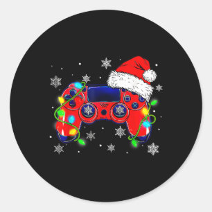 Kerst Videospel Controller Sinterklaas Hoed Gamer Ronde Sticker