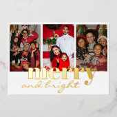 Kerst vier drie foto wit en goud folie feestdagenkaart (Voorkant)
