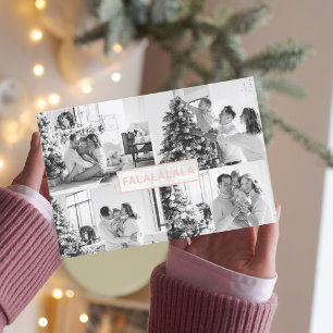 Kerst Vier Familie Foto Pink Falalala Briefkaart