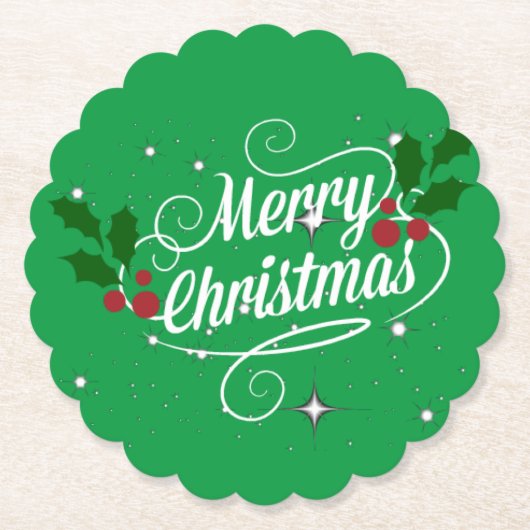 Kerst vieren, feestgroen kartonnen onderzetters (Voorkant)