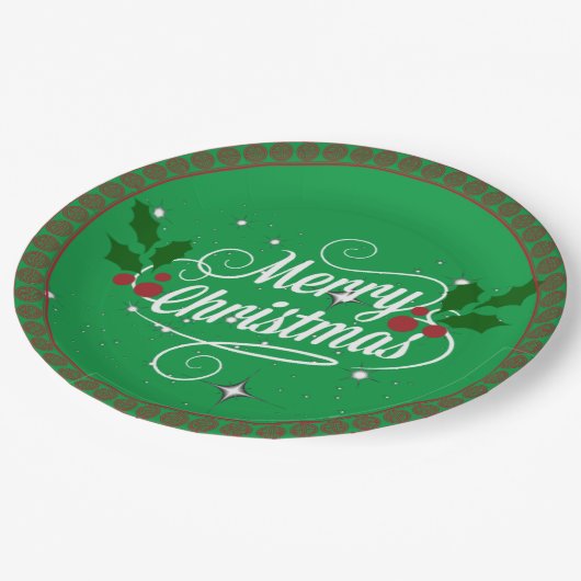 Kerst vieren, feestgroen papieren bordje (Gekanteld)