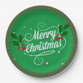 Kerst vieren, feestgroen papieren bordje (Voorkant)