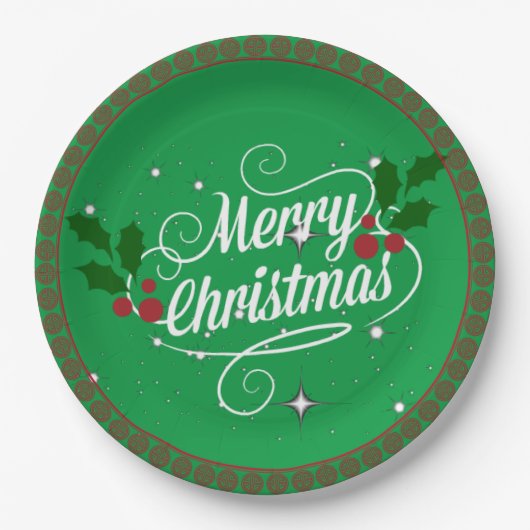 Kerst vieren, feestgroen papieren bordje (Voorkant)