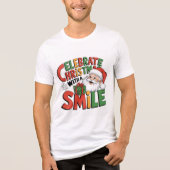 Kerst vieren met de glimlach van de Kerstman Tri-Blend Shirt (Voorkant)