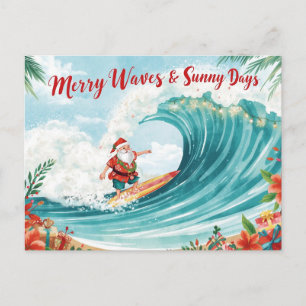 Kerst vieren met KERSTMAN op de surfplank Briefkaart