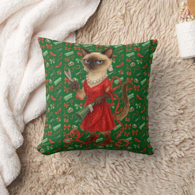 Kerst vieren met Siamese kat  Kussen (Deken)