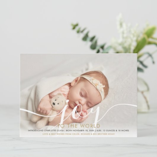 Kerst viering nieuwe baby 4 foto kaart (Staand voorkant)
