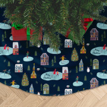 Kerst Village Blauw Patroon 'Prettig Kerstfeest'