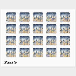 Kerst Village Night Sky Vierkante Sticker