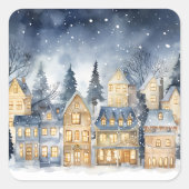 Kerst  Village Night Sky Vierkante Sticker (Voorkant)