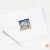 Kerst  Village Night Sky Vierkante Sticker (Envelop)