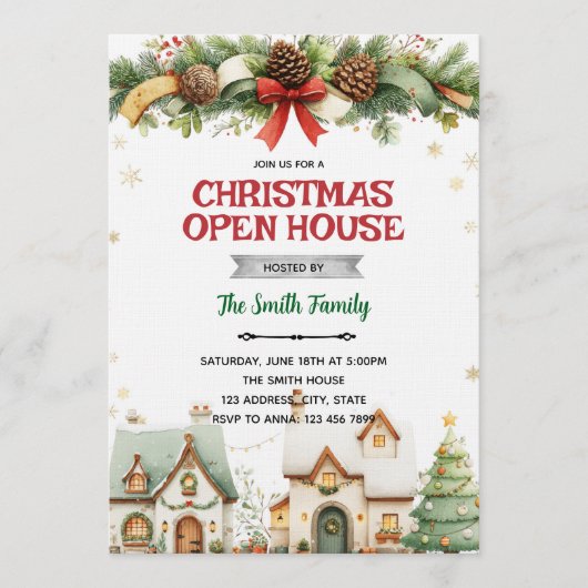 Kerst Village Vakantie Open Huis Uitnodiging (Voorkant)