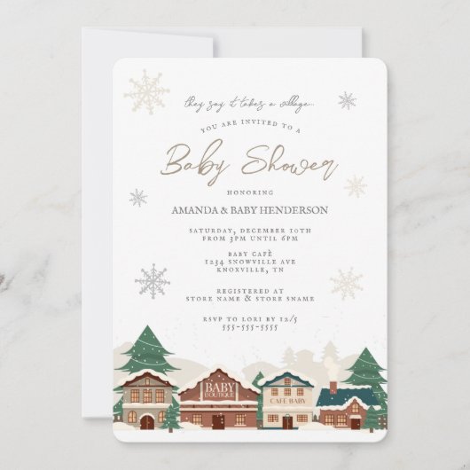 Kerst Village Winter Baby Shower Kaart (Voorkant)