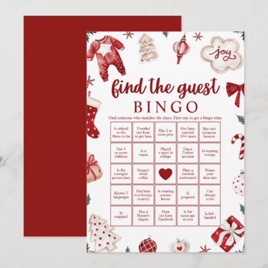 Kerst Vind het Gast Baby shower Bingo Game Kaart (Voorkant / Achterkant)