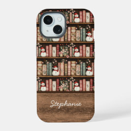 Kerst Vintage Boeken Hoesje met Naam iPhone 15 Case
