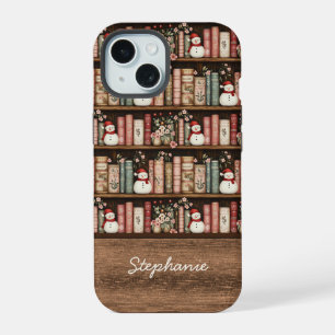 Kerst Vintage Boeken Hoesje met Naam iPhone 15 Case