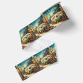 Kerst Vintage Camper Saguaro Cactus Grosgrain Lint (Achterkant)