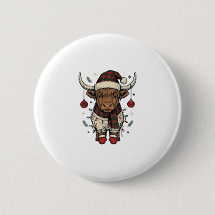 Kerst Vintage Hoogland Koe Vakantie T-shirt_1 Ronde Button 5,7 Cm