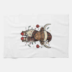 Kerst Vintage Hoogland Koe Vakantie T-shirt_1 Theedoek