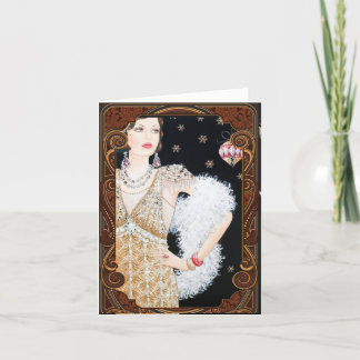 Kerst Vintage Jaren 20 Flapper Vakantiewenskaart  Feestdagen Kaart