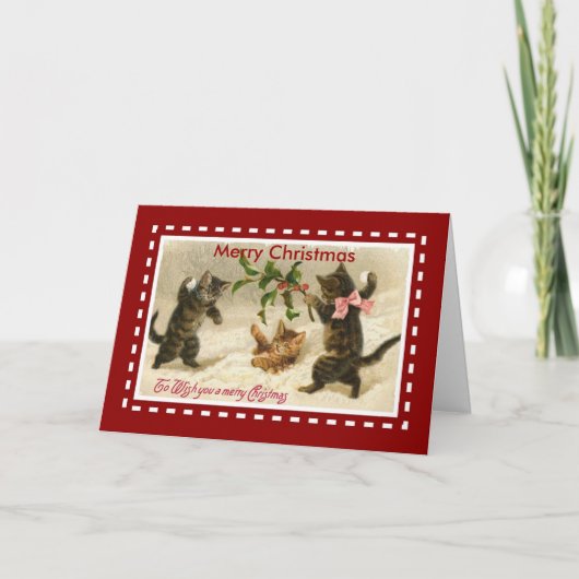 Kerst Vintage Kaart Prettig Kerstfeest Katten Kitt (Voorkant)
