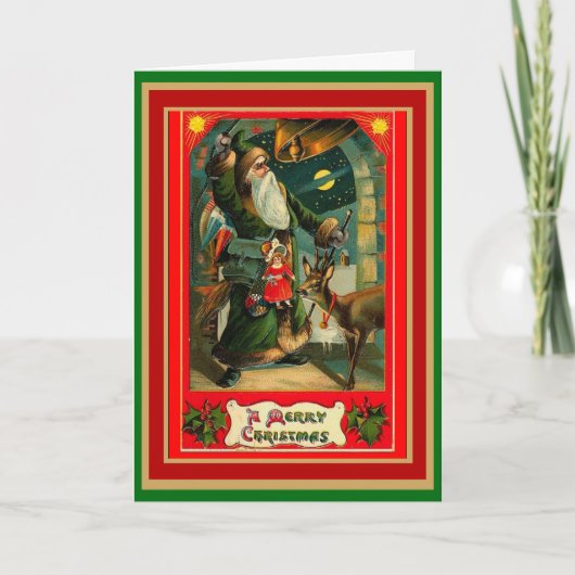 Kerst Vintage Kaart Prettig Kerstfeest Kerstman (Voorkant)