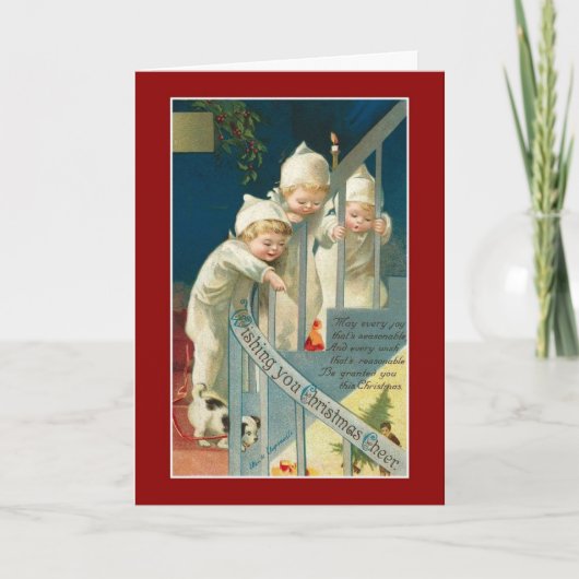 Kerst Vintage Kaart Prettig Kerstfeest Kinderen (Voorkant)