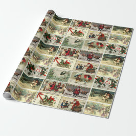 Kerst Vintage Kaarten Kerstman Collage Cadeaupapier